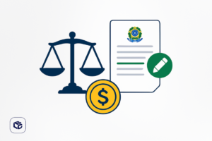Uma balança da justiça em azul-marinho, representando o processo legal ganho pelo cidadão;